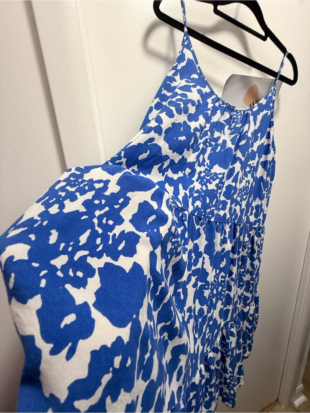 Marks & Spencer (M&S) Blue Abstract Floral Tiered Maxi Dress (Size 12/16)